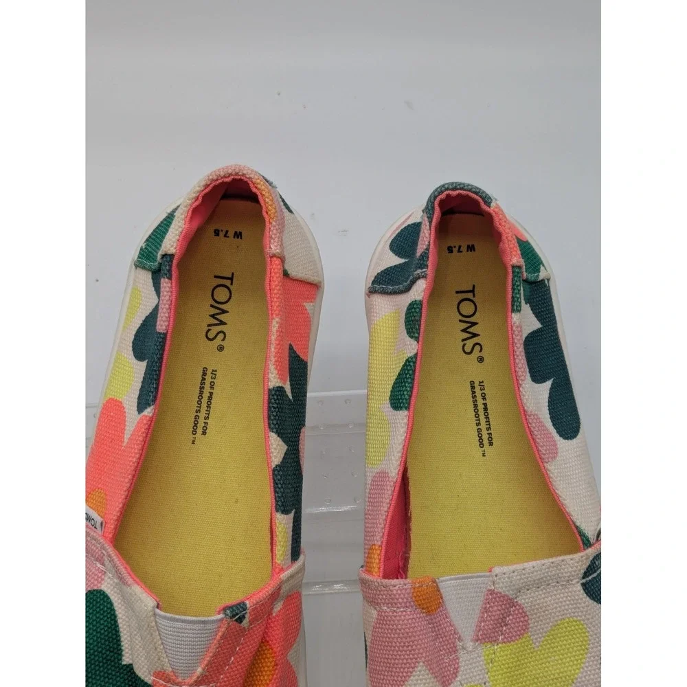 TOMS Women's 7.5 Floral Canvas Slip On Shoes Multicolor Alpargata Casual Flats